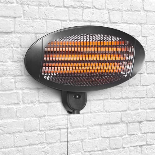BAKAJI Stufa Elettrica a Infrarossi da Esterno e Interno a Parete 2000W a Basso Consumo, Riscaldatore Alogena al Quarzo a Muro con Cavo, 3 Livelli Potenza, Resistente agli Spruzzi Risparmio Energetico
