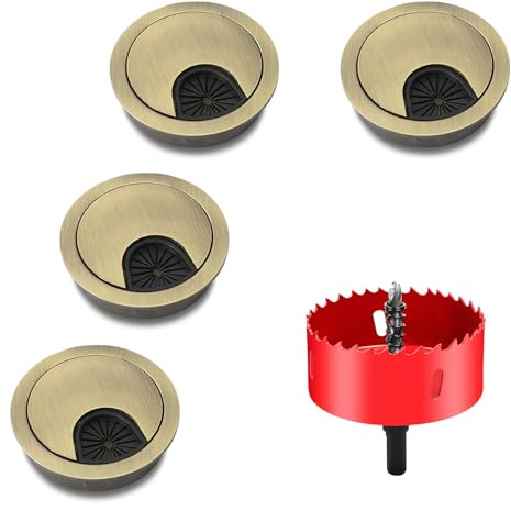 Desk Cable Grommets Bronze, Cable Wire Grommet Zinc Alloy, Wire Cable Hole Cover with Hole Saw, for Office Computer Desk 80mm (Bronze - 4pcs)