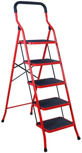 TUFF MATE 5 Step Folding Step Ladder with Handrail Steel Step Stool with Wide Non-Slip Treads