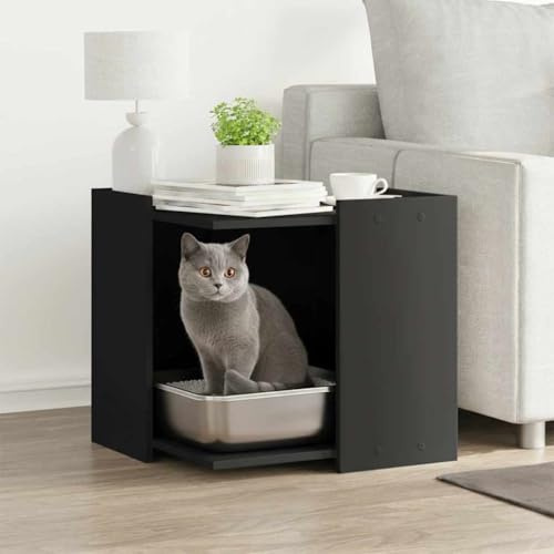 Mokuyary Meuble de Bac à Litière pour Chat Noir Bois d'ingénierie Salon B