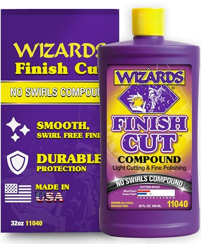 Wizards Finish Cut Compound - Levels Scratches and Brightens Dull Finishes - Easy Clean-Up for Automotive and Auto Paint Correction - Non-Greasy Water-Based Polish for a Smooth Show Finish - 32 oz