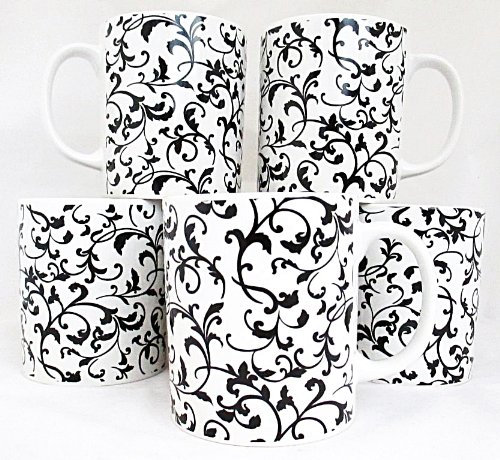 fromeuropewithlove Venetian White Mugs Set of 6 Porcelain Hand Decorated in the UK Free UK Delivery