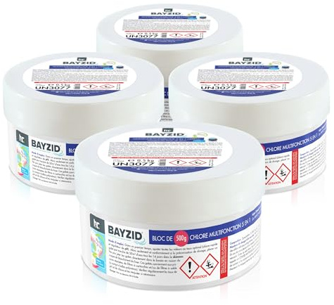 Höfer Chemie Bayzid® Chlore Multifonction 5 en 1 pour Piscine, Bloc de 500 g (Lot de 4) - Désinfection, Régulation du pH, Anti-Algues, Clarifiant et Nettoyant