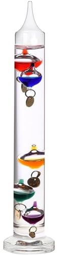 Lily's Home 14 inch Glass Galileo Thermometer with 5 Multi Colored Balls with Gold Tags from 64ºF to 80ºF, Ideal Gift for Family or Friends, Holiday Gift, Indoor and Outdoor Décor