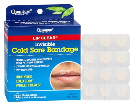 Quantum Health Lip Clear Invisible Cold Sore Patches for Lips Help Soothe Shield & Hide Cold Sores - Helps Prevent Contamination - Fever Blister Bandages for Women & Men - 12 Count