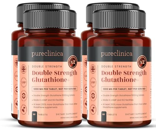 Double Strength Glutathione 1000 mg x 240 tabletter (4 flaskor om 60). Innehåller 500 mg Glutathion, 300 mg ALA och 200 mg C-vitamin per tablett
