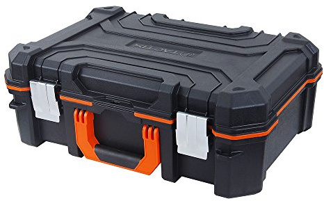 Tactix Tool Box, Removable Dividers, 2 Extra Compartments in The Lid, Integrated Shock-Absorbing Insert for Tool Protection, 1 Piece, Black/Orange, 320064