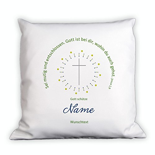 Striefchen® Kissen zur Taufe/Kommunion/Konfirmation mit Aufdruck des Namens und Wunschtext (Glatt, Gott ist bei Dir)