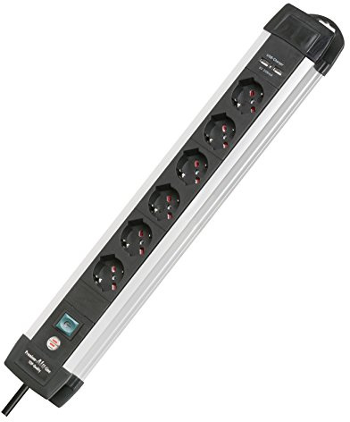 Brennenstuhl 1391005516 Ciabatta 6 Prese Universali con Caricatore USB, Nero/Grigio