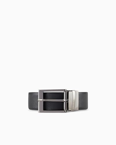 Armani Exchange Leather Belt With Plaque, Cintura Uomo, Nero (Black/Dark Brown 54120), No Aplica (Taglia Produttore: TU)