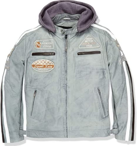 URBAN 5884 Veste de Moto Homme en Cuir d’Agneau Véritable avec Protections Amovibles – Blouson Moto avec Protections Dos, Épaules et Coudes