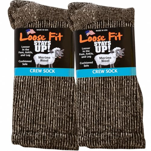 Loose Fit Stays Up Marled Merino Wool Men's and Women's Sock 2 Pack (Large Turquoise Label, Black Marled)