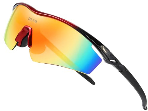 DUCO Polarisierte Schnelle Brille Herren Fahrradbrille Damen Outdoor 0022 | [ 5 austauschbare Gläser] TR-90 Leicht Wrap Around SportSonnenbrille UV400 Laufbrille Sportbrille für Radfahren/Ebike/Rennrad