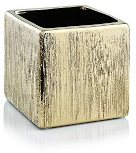 WGV Ceramic Cube Vase Width 4 Height 4 (Fits 3 Pot) Elegant Modern Block Square Floral Planter Terrarium Container Table Dresser for Event Accent Home Office Decor Gold Textured 1 Piece