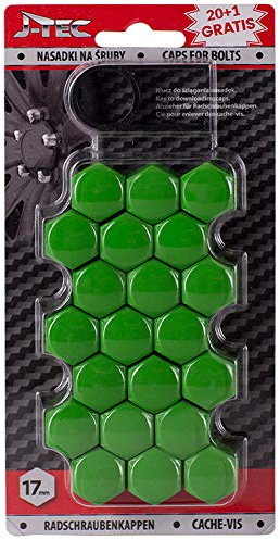 J-Tec Satz universelle Radmutterkappen - Grün Kunststoff - 17mm | Satz à 20+1 Stück