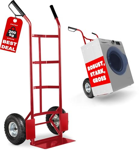 Stagecaptain Carryboy Sackkarre - 200 kg belastbar - Transportkarre für Umzug oder Getränkekisten - Robuster Stahlrahmen und Luftreifen mit 27 cm Ø - Handwagen mit Sicherheits-Haltegriffen - Rot