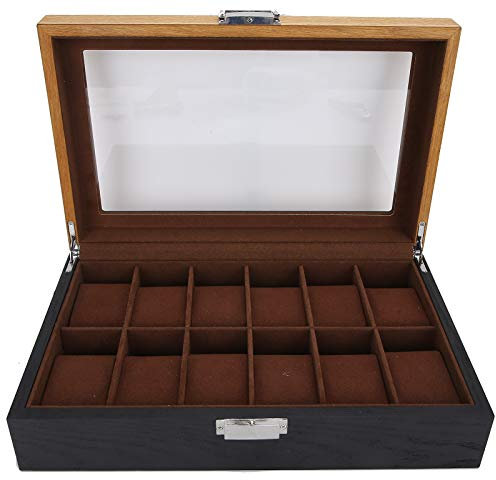 Pssopp Caja de Reloj de 12 Ranuras Caja de Reloj Caja de colección de Almacenamiento de exhibición de Madera Maciza para Hombres y Mujeres