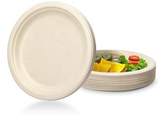 100 Stück super starre Pappteller, 100 % biologisch abbaubar und kompostierbar, umweltfreundlicher, strapazierfähiger, recycelbarer Speiseteller, perfekt für Picknicks, Grillabende (15,2 cm)