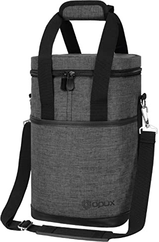Opux Insulated Wine Tote, 4 Bottle Cooler Bag - Leakproof, Padded Portable Carrier for Travel, Picnic, BYOB - Gift for Wine Lovers (Charcoal Gray)