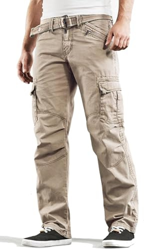 Timezone BenitoTZ Herren Cargohose Benito mit Stoffgürtel (W33/L34, Dune Brown)