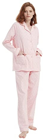 Amaxer Pigiama Donna Cotone Lungo 100% in Flanella Pigiama Invernale Manica Lunga Indumenti da Notte Tuta da Notte e Pantaloni