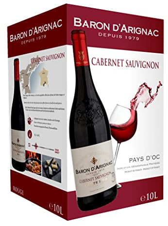 Baron d'Arignac - Rotwein Cabernet Sauvignon IGP Pays d'Oc - Bag in Box BIB 10L (1 x 10L)