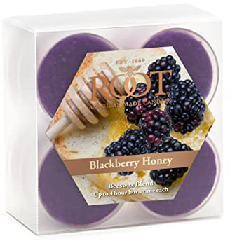 Root Candles Scented Tealights Premium Beeswax Blend 4-Hour Tealight Candles, 8-Count, BlackBerry Honey