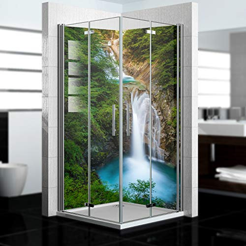 dedeco Eck-Duschrückwand wasserfest Motiv: Wasserfall V20, 2 x 90x210 cm, als Badrückwand zum Fliesenersatz, als Dekorwand, Wandverkleidung und Duschplatte aus Aluminium - Made in Germany
