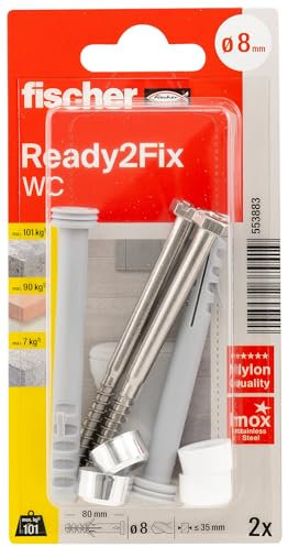 fischer Montageset WC-Befestigung, Befestigungssatz für Stand-WCs mit Dübel, Schrauben und weißen Abdeckkappen, für eine einfache und schnelle Montage, 2 Stück