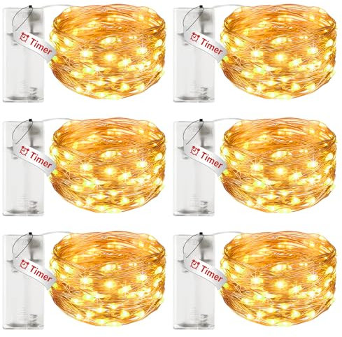 6 Pack Battery Fairy Lights with Timer - 3M/9.8FT 30 LED Copper Wire Fairy String Lights Battery Operated Waterproof Small Christmas Battery Lights Indoor for Bedroom Tree Wedding Party-Warm White