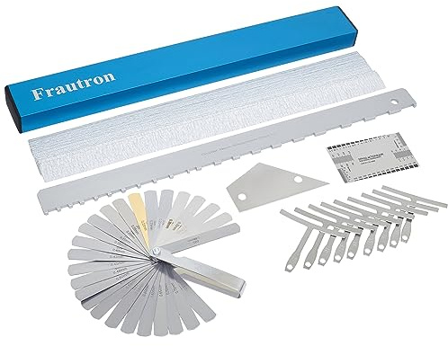 Frautron Gitarrenbauer-Werkzeug-Set enthält 40,6 cm Bund-Nivellierbalken, Gitarrenhals gekerbte gerade Kante, Setup-Werkzeug, Bundwippe, Saitenwirkungslineal, 9 Unterstrichradiuslehre, Fühlerlehre | 40,6 cm Bund-Nivellierbalken, Hals gekerbte gerade Kante, Bundwippe, Saiten-Aktionslehre, Untersaitenradiuslehre, Fühlerlehre