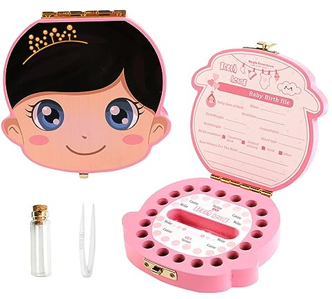 Lvjkes Caja dientes de leche niño, caja dientes de leche niña (Rosa/Chica) | Caja de Dientes de Madera para Niños, Caja de Dientes de Bebé Guarda Recuerdos Organizador para Bebé Niños