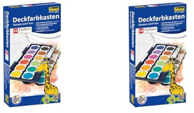 Idena 22064 - Deckfarbkasten mit 24 Farben und 1 Tube Deckweiß, ideal für Kindergarten, Schule und zu Hause (Packung mit 2)