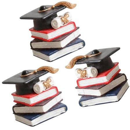 ibasenice Cupcake Topper Einzigartige Akademische Vibes und Gestapelten Büchern mit Doktorhut Tortendeko Abschluss 3stücke aus Kunstharz für Abschlussfeier und Bücherregal Dekoration