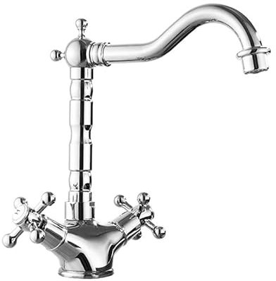 ZYCDP Grifo de Lavabo Baño Grifo Lavabo Vintage Retro Estilo Antiguo de Latón Mezclador Caliente y Frío de la Manija Doble, Cromo, Corto