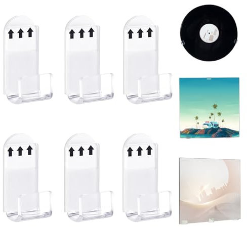HAOXYO 6 Pcs Porta Vinile da Parete,Porta Vinili Muro,Scaffali da Record di Registrazione in Vinile,Scaffali Acrilici Trasparenti,Display per la Parete Della Parete Dell'album (Clear)