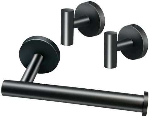 Generisk 304 rostfritt stål toalettrullehållare väggmonterad svart set - toalettpappershållare näsduksdispenser för badrum och kök med 2-pack krokar