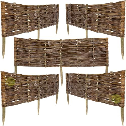 Lot de 5 bordures en osier, 60 x 20 cm, pour parterre et pelouse, clôture à planter dans le sol, délimitation naturelle pour les surfaces du jardin