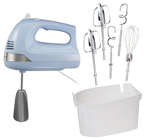 Hamilton Beach - 6-Speed Electric Hand Mixer with Whisk, Dough Hooks and Easy Clean Beaters 275 Watts, Snap-on Storage Case, Blue