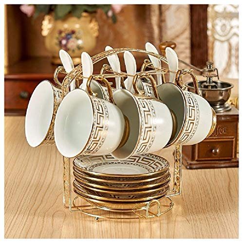 CUNTO Ensemble de Tasses à café en céramique, Tasse à thé Noir Anglais, originalité de Style européen, Service à thé Simple 6 pièces