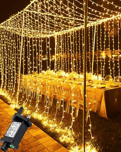 Joysing Curtain Lights 6M x 3M Curtain Fairy Lights Plug in with Timer, 600 LED Christmas Light Curtain Waterproof Gazebo Light for Bedroom Wall Wedding Indoor Outdoor Xmas Decorations