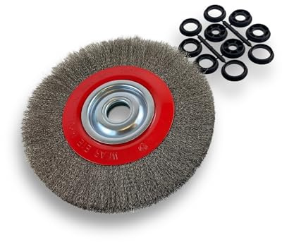 Lot de 3 brosses circulaires INOX | Ø 250 mm | Epaisseur 2 rangs | Fil souple 0.20 mm ondulé | Alésage 32 mm + réducteur bague 25/22/20/16/12 mm | Touret affûteuse ponceuse | Kibros 231252IVx3
