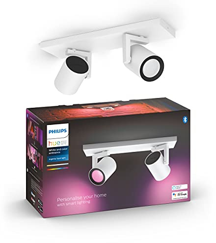 Philips Hue - Lámpara LED inteligente Philips Hue Argenta, 5.7W-350 lúmens, Luz Blanca y de Colores, Compatible con Alexa y Google Home, 2 Focos LED, Blanco