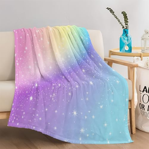 Kuscheldecke Flauschig Decke 180 x 220 cm Wohndecke Couchdecke Mikrofaser Sofaüberwurf Tagesdecke weiche warme Sofadecke mit Batik-Regenbogenfarbverlauf Motiv Bunt