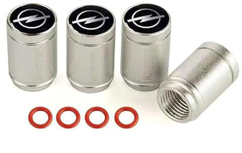 IUYTGTR 4 Stück Auto Ventilkappen, für Vauxhall Mokka 2012-2019 Leuchtende Reifenkappen, Mit Beschriftung Ventilkappen Auto Reifen Staubkappen,Silver