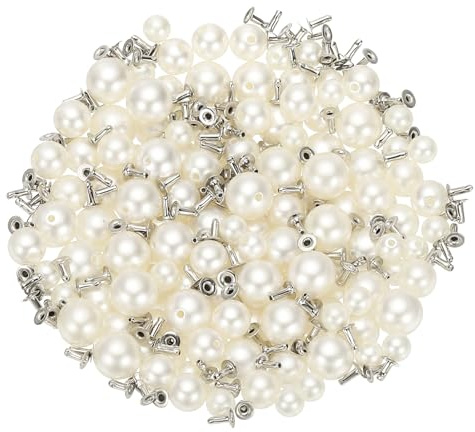 PATIKIL Perle da 6mm, 8mm, 10mm per Abbigliamento, 150 Set di Punte di Perle per Abiti Perle Finte Punte in Pelle Rivetti Pulsanti in Plastica ABS per la Realizzazione di Giacche, Bianco