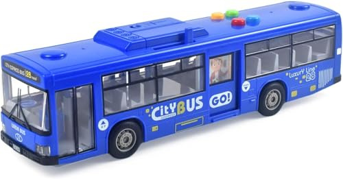 Cemirk Autobus giocattolo con luce e suono, porte funzionali, azionamento a frizione per bambini a partire da 1 anno, blu