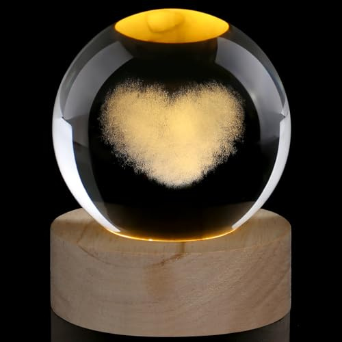 AWARDSEN Bola de cristal de 60 mm con forma de corazón, pisapapeles de cristal, decoración de bola de cristal, regalo para pareja, regalo de aniversario para ella
