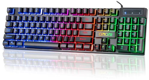 CHONCHOW Gaming Keyboard, Full Size Wired Computer Keyboard with Anti-Ghosting and Multimedia Keys, LED Backlit Light Up Keyboard for PC Mac Laptop Desktop, Gaming or Office
