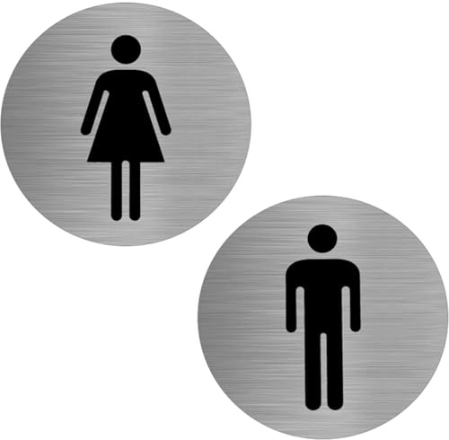 VZU 2 Stück WC Schild Selbstklebend, Toilettenschild Damen Herren Ø100 mm, Aluminium Vollmaterial Türschild für Innen- und Außenbereich, Gäste WC Schild, Toiletten Aufkleber, Toilettentürschilder